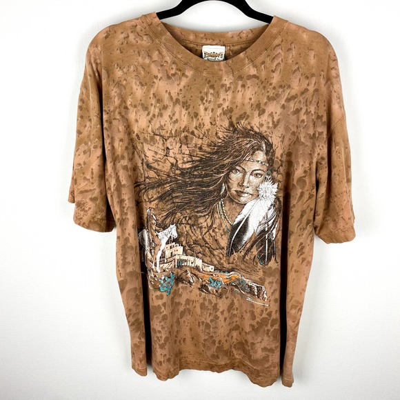 Vintage Ragtops Tie-Dye Indian Graphic Tee Size L EUC USA - Picture 1 of 5